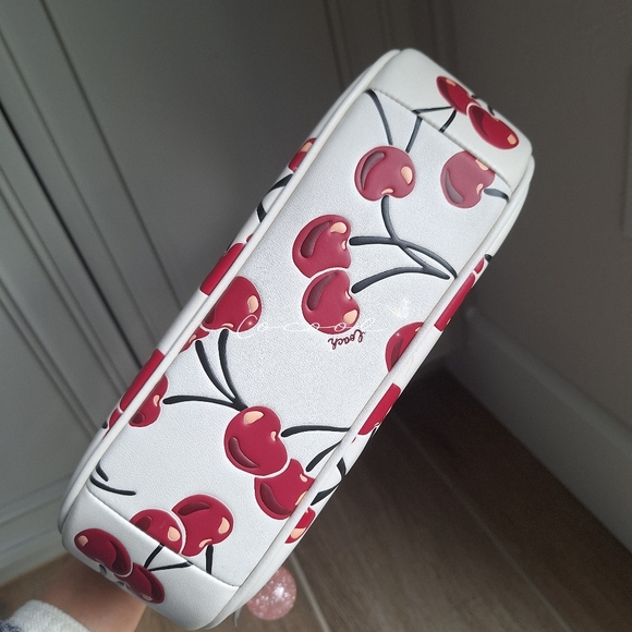 Coach Teri Shoulder Bag In Signature Canvas With Cherry Print Pink Cherry Charm - Picture 9 of 15